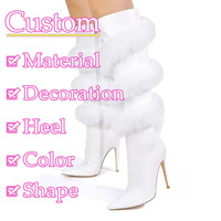 Fabricant Personnalisé Usine Luxe Dames Sexy Stiletto Genou Talon Haut Fourrure Imprimé Croc Femmes Large Mollet Chaussures Bottes