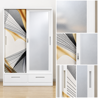 Armoire décorative simple et durable en acier avec portes coulissantes verrouillables et imprimé feuilles colorées pour le rangement domestique