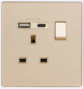 Lonon Merk Glas Materiaal 5 V 2. 1a 1 Bende 13a Enkelpolige Schakelaar Socket Met Usb + Type C