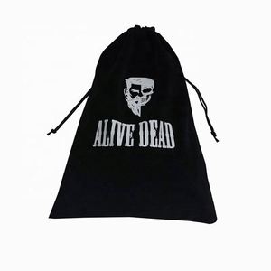Sac à cordon en velours noir pour emballer les perruques, pochette avec logo blanc personnalisé - Product Image 2