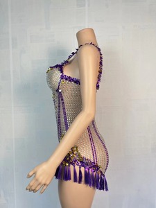 Combinaison de scène Novance sexy avec strass, paillettes et franges, pour chanteuse, danseuse, grande taille, fête, une pièce - Product Image 3