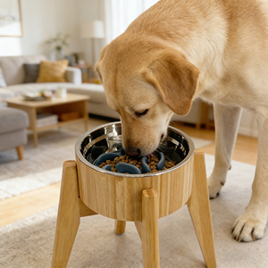 Certification de qualité Bol pour animaux de compagnie surélevé en bambou Grand chien Support de bol à nourriture lente avec bol en acier inoxydable pour une utilisation en cuisine - Product Image 5
