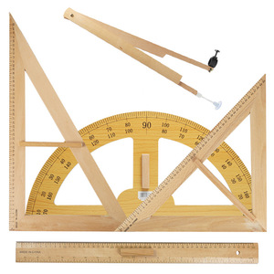 Teaching <b>set</b> of solid wood <b>set</b> <b>squares</b>, protractors, and compasses for students and teachers, <b>large</b> size. - Product Image 1