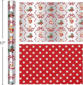 Papel de regalo navideño plateado con diseño de lazo de cinta de bailarina y nogal, aluminizado, para niños, personalizable - Product Image 2