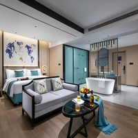 Ensemble complet de mobilier sur mesure ODM pour suite d'hôtel chinoise : chambre, salle de bain et espace de travail pour projet hôtelier complet FF&E