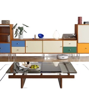 Mueble de TV Estilo Vintage Bauhaus, Unidad de Almacenamiento Minimalista, Diseño con Bloques de Color, Mueble Retro para Sala de Estar - Product Image 5