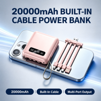 Batterie externe 20000 mAh avec câble intégré, plusieurs ports USB, mini chargeur portable pour téléphone, voyage, logo personnalisé pour les voyages en plein air