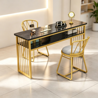 Table de manucure de luxe double poste de travail avec tabouret pour salon de beauté et spa des ongles