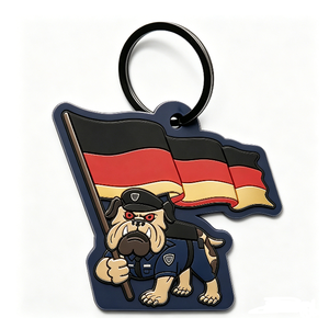 Cartoon Bulldog Police Dog Holding German Flag Irregular Shape Plastic <b>Keychain</b> National Day Souvenir - Product Image 4