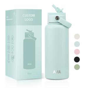 Custom OEM <strong>32oz</strong> Insulated Water Bottle BPA Free Dustproof Push Slide Straw Lid Stainless Steel Vacuum Flask for School Gym - Product Image 1