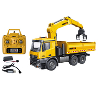 Camion grue à grappin en métal Huina 1538 à l'échelle 1:14, télécommande 2,4 GHz 4 canaux, portée de contrôle 20-30 m, batterie 1200 mAh, pour adultes et enfants, jaune