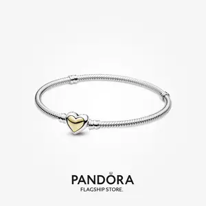 Grosir pandora gelang emas jantung gesper-Gelang Rantai Ular Jepit Hati Emas Kubah Pandora