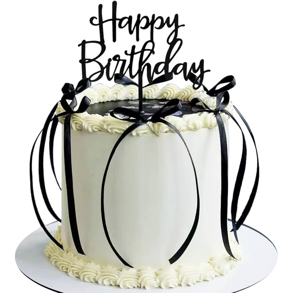 Décoration De Gâteau D'anniversaire Pour Enfants, écriture à La Main, Joyeux Anniversaire, Noir, Acrylique, Fournitures De Fête, Décorations De Gâteau, Nouveau