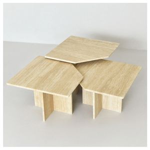 Tavolino scanalato tavolino rettangolare <span class=keywords><strong>3</strong></span> pezzi set tavolino moderno di lusso di colore beige - Product Image 2