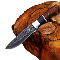 Couteau de chasse artisanal en acier Damas à pointe tombante avec manche en bois, outil multifonctionnel pour l'extérieur, personnalisable DIY et OEM