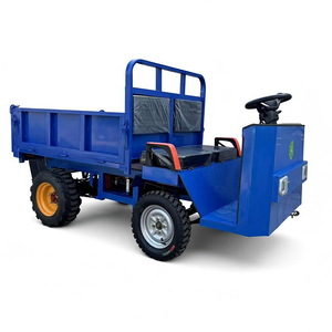 Chariot à plateau électrique bleu à 4 roues, corps en acier, véhicule de manutention industriel durable - Product Image 1