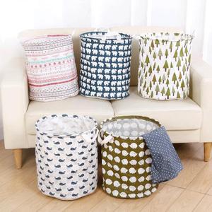 Panier à linge pliable rond en coton et lin, seau de rangement pliable pour vêtements sales, organiseur - Product Image 3