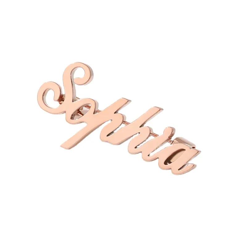 QiuHan Statement Logo Safety Pin Metal Stainless Steel Custom Name Brooch Jewelry
