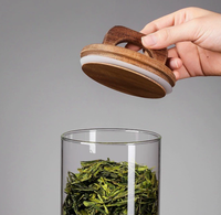 Couvre-récipient anti-poussière, artisanal, écologique et durable avec poignée en bois d'acacia pour couvercle hermétique de bocaux