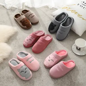 Women Winter Home Slippers Unisex Cartoon Cat Shoes Non-slip Soft Winter Warm House Slippers Indoor Bedroom Couples Floor Shoes