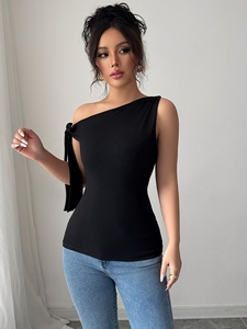 <span class=keywords><strong>Top</strong></span> Sexy da Donna Senza Maniche con Scollatura Profonda, Tessuto Traspirante in Maglia, Logo Frontale, Vendita all'Ingrosso, Elegante con Nastri e Volant - Product Image 4