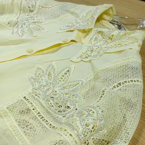 Nuova tendenza 2025 con ricami larghi camicie di cotone Casual camicette da <span class=keywords><strong>donna</strong></span> a manica lunga maglia <span class=keywords><strong>gialla</strong></span> Top abbigliamento <span class=keywords><strong>donna</strong></span> - Product Image 1