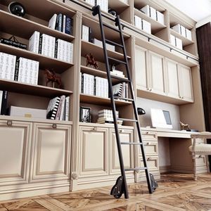 WEKIS Steel Sliding Modern Design 13.68m Folding <b>Ladder</b> 3 Steps 225 Lbs Capacity Living Room Home Office Kitchen Wine Library - Product Image 3