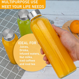 Botella de Vidrio para Jugo al por Mayor de Fábrica, Botella de Agua Deportiva Portátil con Tapa Hermética de Acero Inoxidable 304 para Cocina y Restaurante - Product Image 3