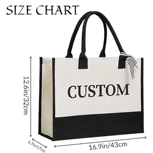Bolsa de Lona Ecológica Personalizada con Monograma de Letras Serigrafiadas y Bordadas, Asa de Cinta con Diseño de Dibujos Animados, Tamaño Personalizable - Product Image 2