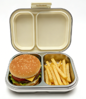 Boîte à bento mignonne à 2 compartiments en acier inoxydable 304, motif imprimé, sans BPA, étanche, compatible micro-ondes, grande capacité pour enfants et adolescents