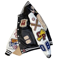 Veste universitaire tendance en laine pour homme, avec broderies chenille et patchs, style baseball, manches en cuir, pour homme