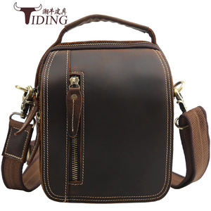 Tiding Men's Crossbody <b>Bag</b> Genuine Leather Dark Brown Durable Outdoor Casual - Product Image 1