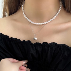 Collier avec pendentif en perles et nœud papillon en argent Sterling S925 pour femmes, accessoire de bijoux de fête à la mode coréenne - Product Image 4