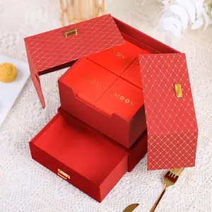 Fancy Printed Moon Cake Box High Quality Recycled Luxury Mooncake Packaging Gift Box With Handle