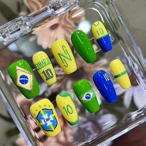 World Globe Cups Hecho a mano 10 piezas Prensa en las uñas Acrílico Uñas postizas Personalizado Venta al por mayor Fútbol Uñas hechas a mano personalizadas - Product Image 6