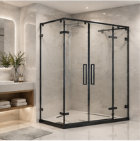 Cabine de douche portable de luxe sans cadre en forme de E, avec quincaillerie noire mate, pour toilettes et salle de bain, en verre
