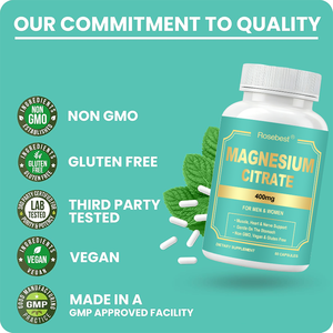 โรสเบสท์ ได้รับการรับรองมาตรฐาน GMP <span class=keywords><strong>สูตร</strong></span>และบรรจุภัณฑ์ปรับแต่งได้ ผลิตภัณฑ์เสริมอาหารแมกนีเซียมซิเตรต 400 มก. แบบแคปซูล สำหรับผู้ชายและผู้หญิง - Product Image 5