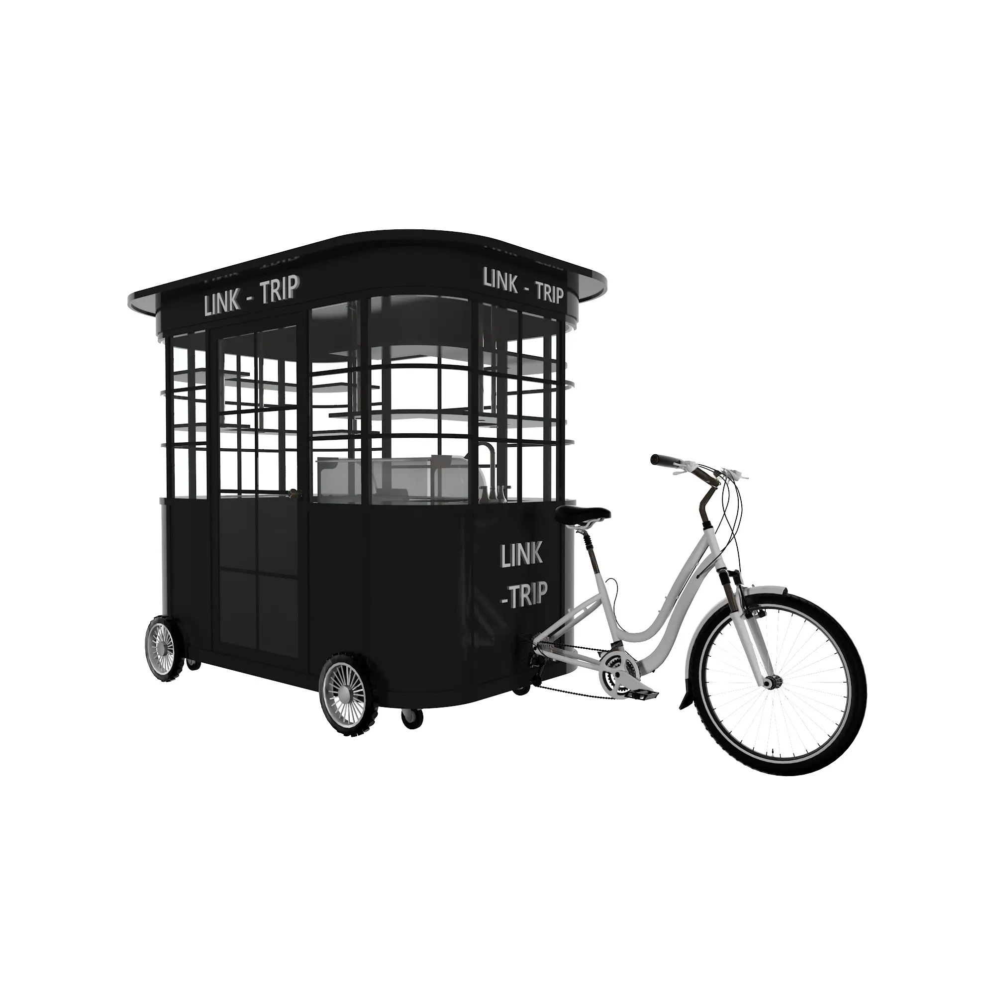 Remolque móvil de 3 ruedas de lujo, carrito de comida, para decoración al aire libre