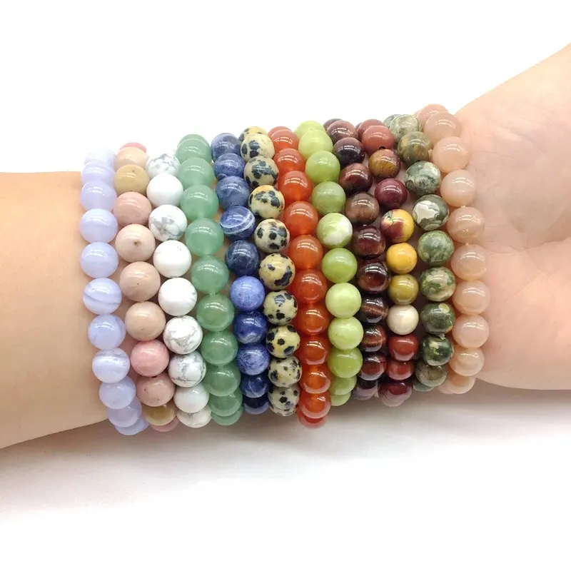 Pulseras de cuentas de piedra Natural para hombre y mujer, brazaletes elásticos de 8mm, joyería de Jade de cristal, novedad de 2020