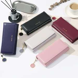 Bolso de cuero largo para teléfono para mujer, Cartera de viaje con tres pliegues, tarjetero, billetera de mano - Product Image 4