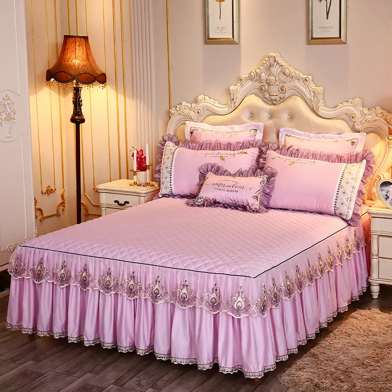 Honeymoon Factory Price home Queen King Elastic Bedding Set Bedskirt Ruffle Wrap Around sheets Bed Skirt