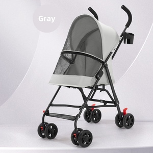 Poussette légère à quatre roues pour chiens et chats, pliable et portable en tissu Oxford, transparente pour l'extérieur - Product Image 4