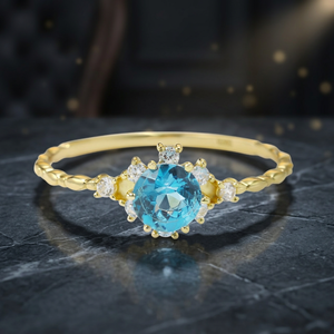 Bagues Vintage Délicates pour Femmes, Plaqué Or 14K, Tourmaline Paraiba Ronde, Zircon Cubique Naturel, Bijoux de Mariage et de Soirée - Product Image 3