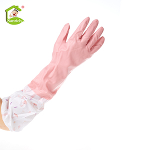 Gants de lave-vaisselle en latex, doublés de <span class=keywords><strong>coton</strong></span>, caoutchouc rose, accessoire ménager long, pour la cuisine - Product Image 2