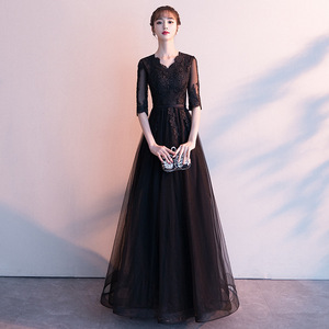 S8149F Nuevo Vestido de Noche Elegante Largo Negro para Mujer, para Reuniones Anuales, Delgado, Vestido de Gala Elegante 2023 - Product Image 3
