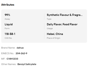 Salicylate de benzyle liquide synthétique 99% CAS 118-58-1 Ingrédient alimentaire, aromatique et cosmétique pour parfums - Product Image 6