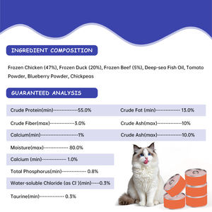 Nourriture humide pour chat OEM Premium sans céréales 85g, saveur poulet, canard, bœuf, forte teneur en viande, alimentation équilibrée, riche en taurine, protéines, digestion - Product Image 2