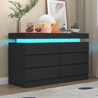 Commode à 6 tiroirs avec prise de courant, commode avec lumière LED, chambre à coucher noire, vente en gros