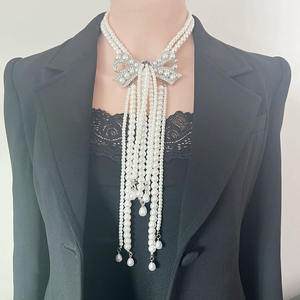 Barocco alla moda lungo nappine <span class=keywords><strong>collana</strong></span> <span class=keywords><strong>con</strong></span> <span class=keywords><strong>fiocco</strong></span> <span class=keywords><strong>di</strong></span> <span class=keywords><strong>perle</strong></span> <span class=keywords><strong>di</strong></span> lusso a maglie <span class=keywords><strong>di</strong></span> lusso clavicola accessori per matrimonio e festa - Product Image 5