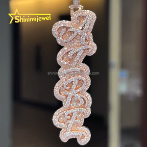 Joyería fina personalizada Iced Out <span class=keywords><strong>925</strong></span> <span class=keywords><strong>Silver</strong></span> Hip Hop Vertical letra inicial personalizado Moissanite colgante para collar - Product Image 6